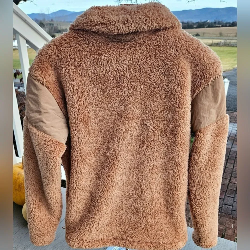 Victoria's Secret PINK COZY HALF ZIP TEDDY PULLOVER SHERPA TAN NEW MSRP $69.95
